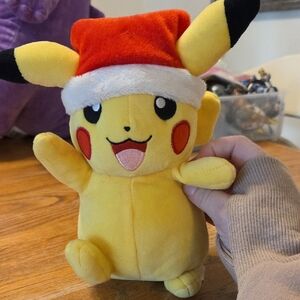 Yellow Pikachu Plush Toy with Santa Hat